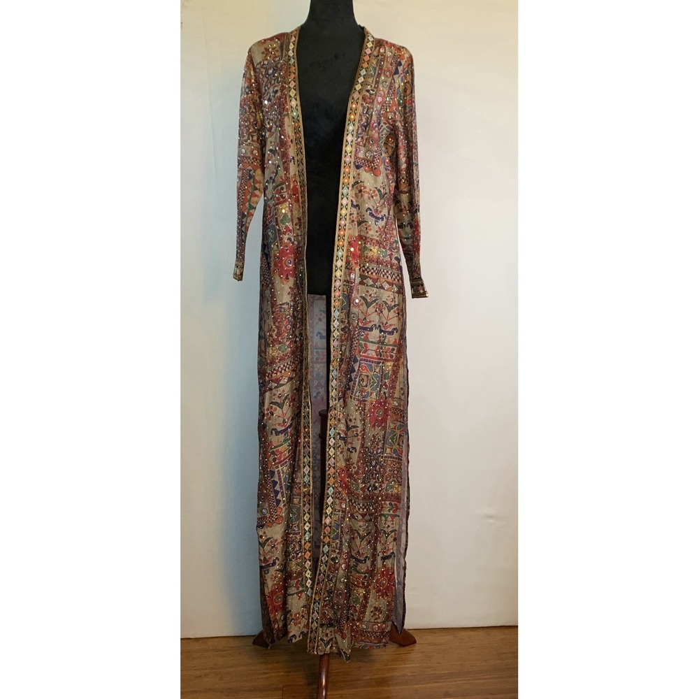 Sayuri Designer Indian Duster Jacket Mirror Work Boho Kimono Phulkari Lagenlook - Picture 4 of 12